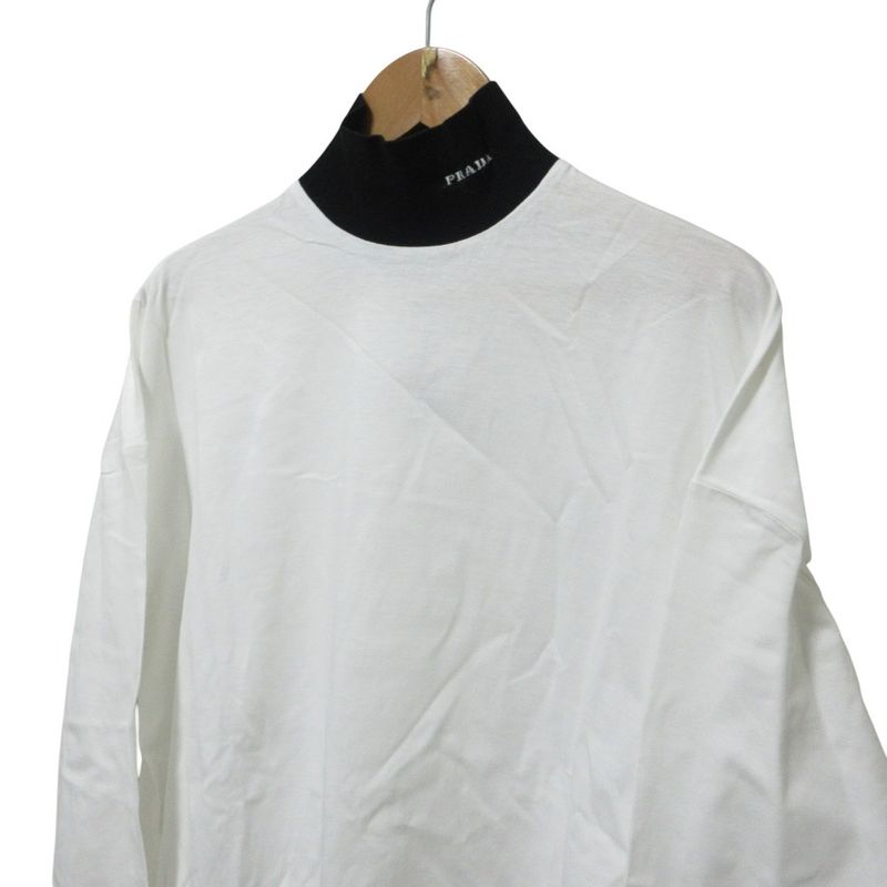 Prada Cleaned High Neck Bicolor Long Sleeve T-Shirt S White Black
