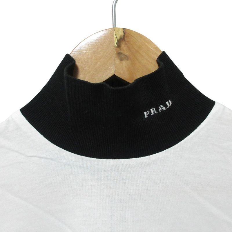 Prada Cleaned High Neck Bicolor Long Sleeve T-Shirt S White Black
