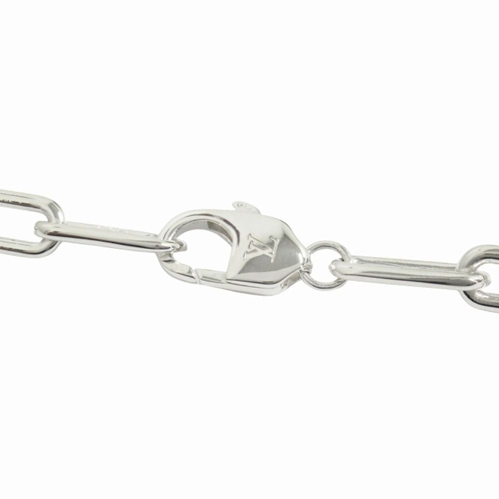 Louis Vuitton Sleek Monogram Chain Necklace LV Logo Flower Silver