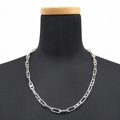 Louis Vuitton Sleek Monogram Chain Necklace LV Logo Flower Silver
