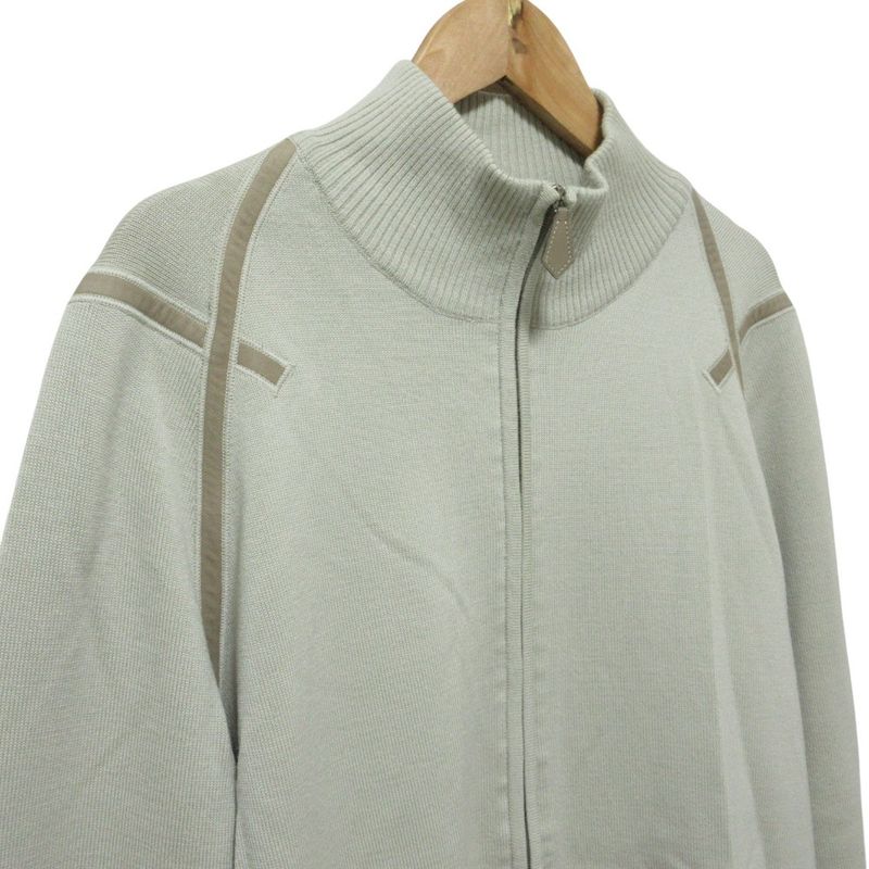 Hermes Elbow Patch Zip Knit Jacket L Beige