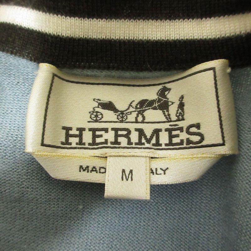 Hermes Cleaned Cashmere Silk High Gee Knit Sweater M Blue
