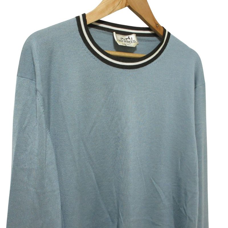 Hermes Cleaned Cashmere Silk High Gee Knit Sweater M Blue