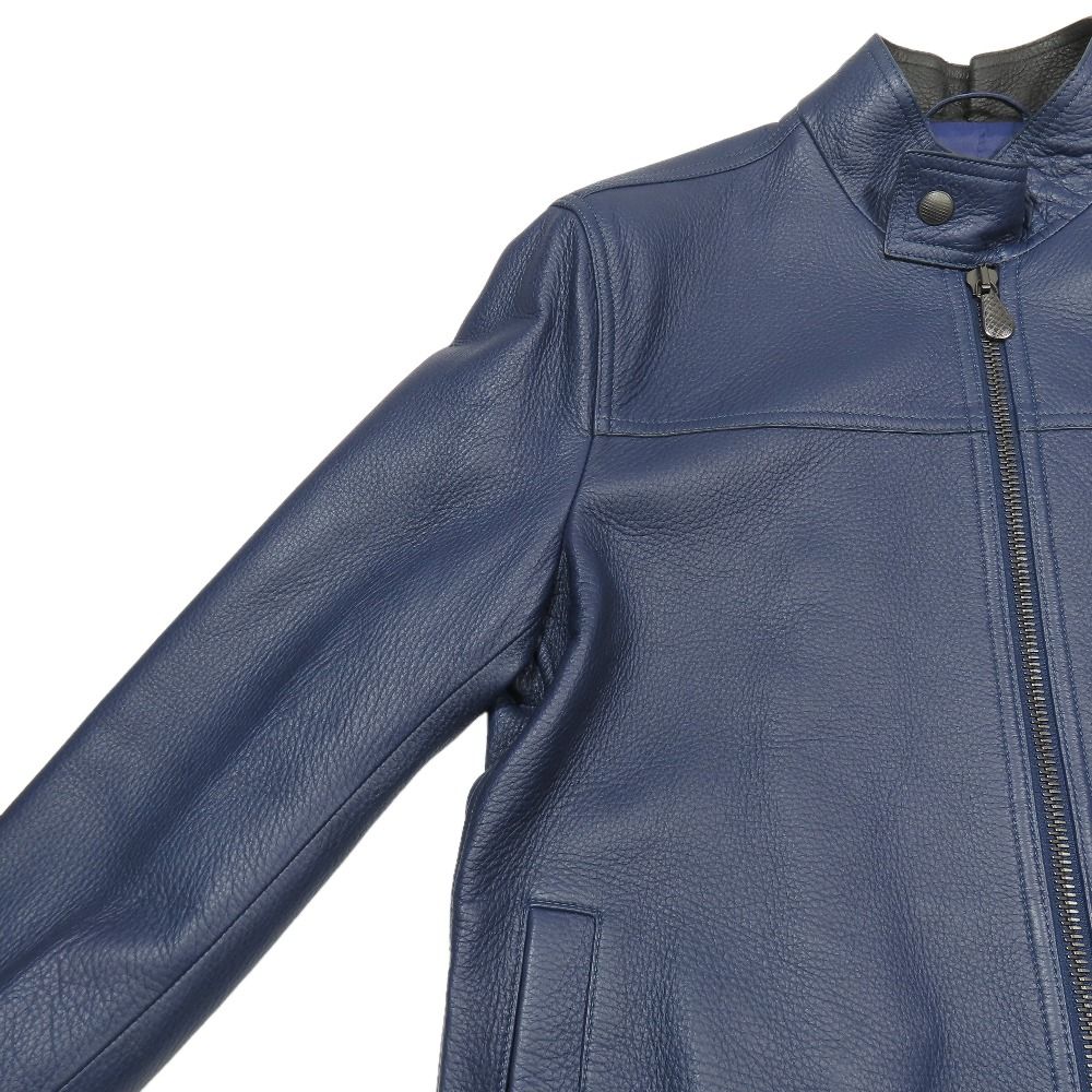 Bottega Veneta Deer Leather Intrecciato Single Rider Jacket 48 Blue