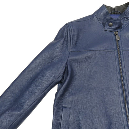 Bottega Veneta Deer Leather Intrecciato Single Rider Jacket 48 Blue