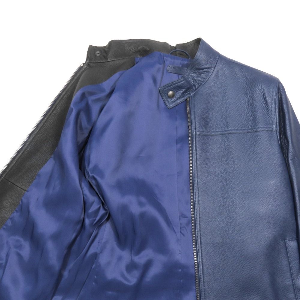 Bottega Veneta Deer Leather Intrecciato Single Rider Jacket 48 Blue