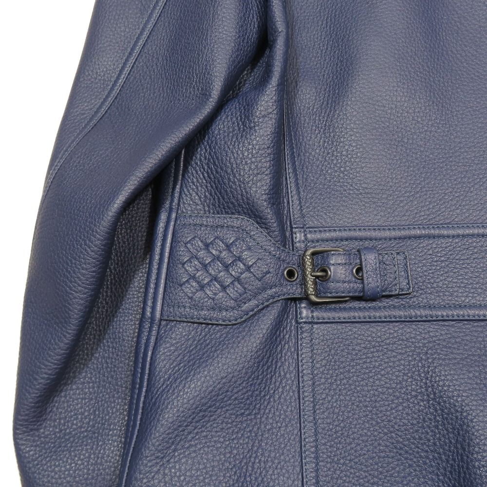 Bottega Veneta Deer Leather Intrecciato Single Rider Jacket 48 Blue