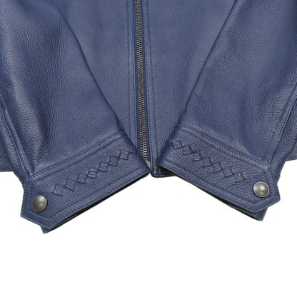 Bottega Veneta Deer Leather Intrecciato Single Rider Jacket 48 Blue