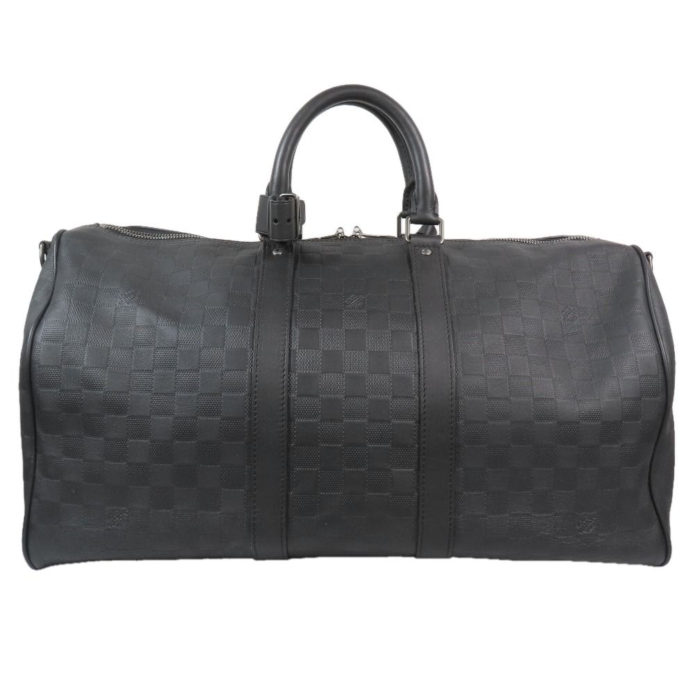 Louis Vuitton 2-Way Boston Handbag Shoulder Damier Infini Keepall Leather Black