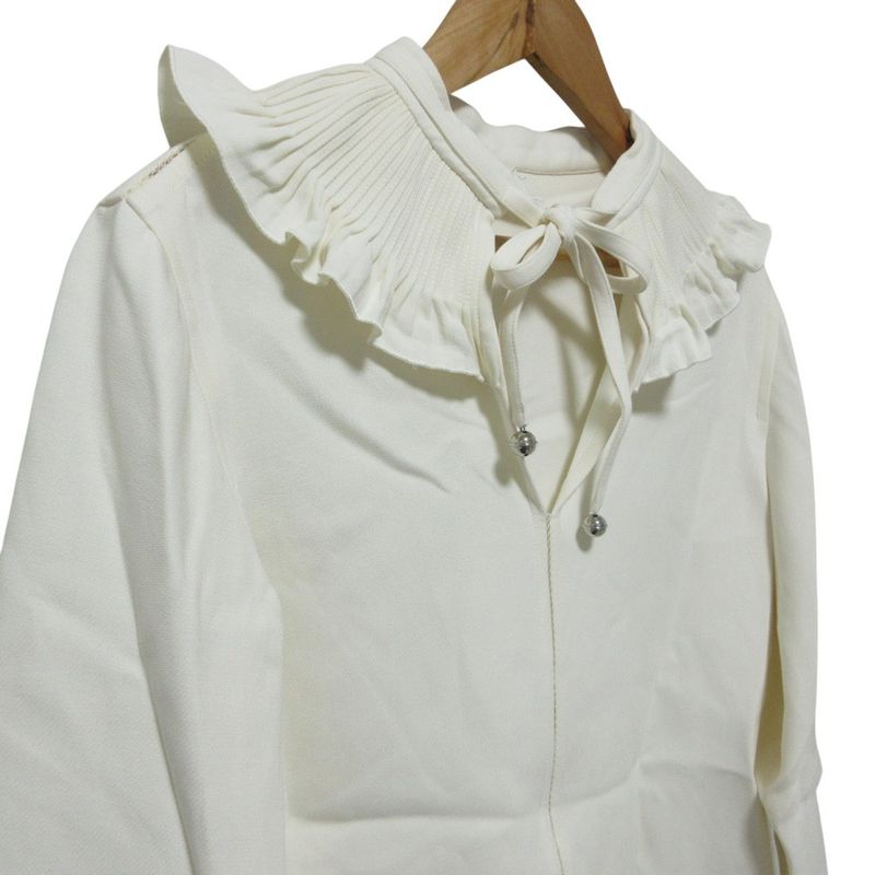 Hermes Cleaned White Collar Pli Tsukara Silk Blouse Shirt 34
