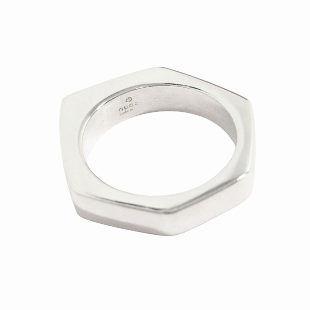 Gucci Polished Asymmetric Nut Motif Hexagon Ring Silver