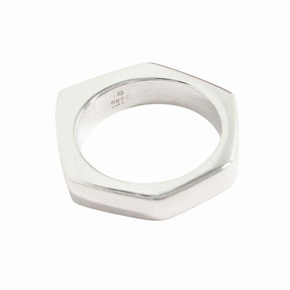 Gucci Polished Asymmetric Nut Motif Hexagon Ring Silver