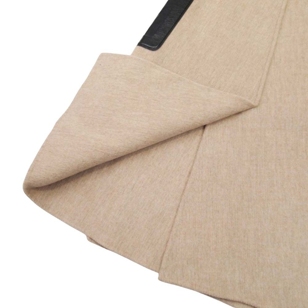 Loro Piana Peter DO Fabric Melton Wrap Skirt Cowhide Trim Long Length 36 Beige