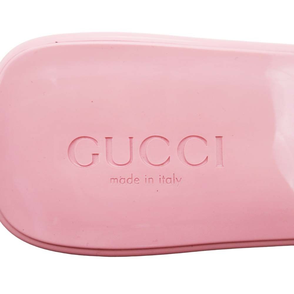 Gucci Embossed Logo Rubber Slide Sandals Chunky Heels Mules Shoes 37 Pink