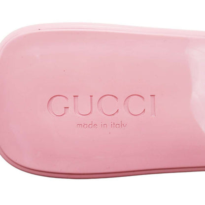 Gucci Embossed Logo Rubber Slide Sandals Chunky Heels Mules Shoes 37 Pink