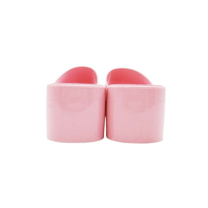 Gucci Embossed Logo Rubber Slide Sandals Chunky Heels Mules Shoes 37 Pink