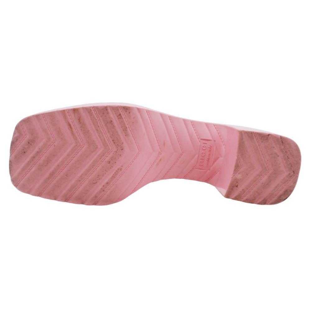 Gucci Embossed Logo Rubber Slide Sandals Chunky Heels Mules Shoes 37 Pink