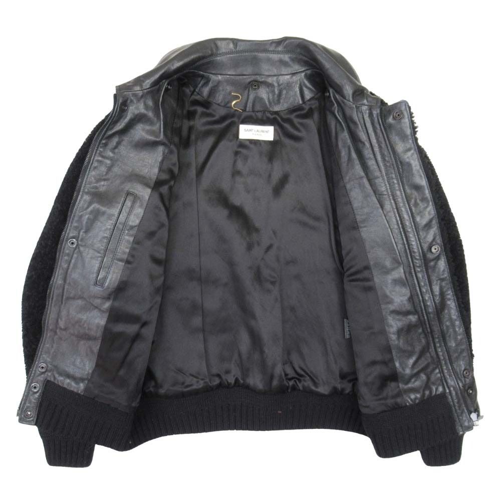 Saint Laurent Paris Shearling Coat Boa Leather Sheepskin 2-Way 38 Black