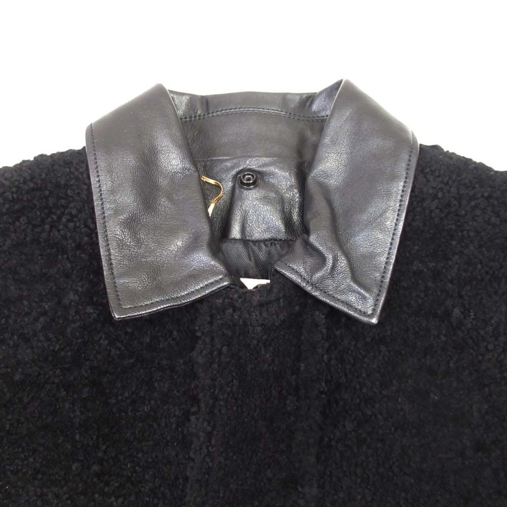 Saint Laurent Paris Shearling Coat Boa Leather Sheepskin 2-Way 38 Black