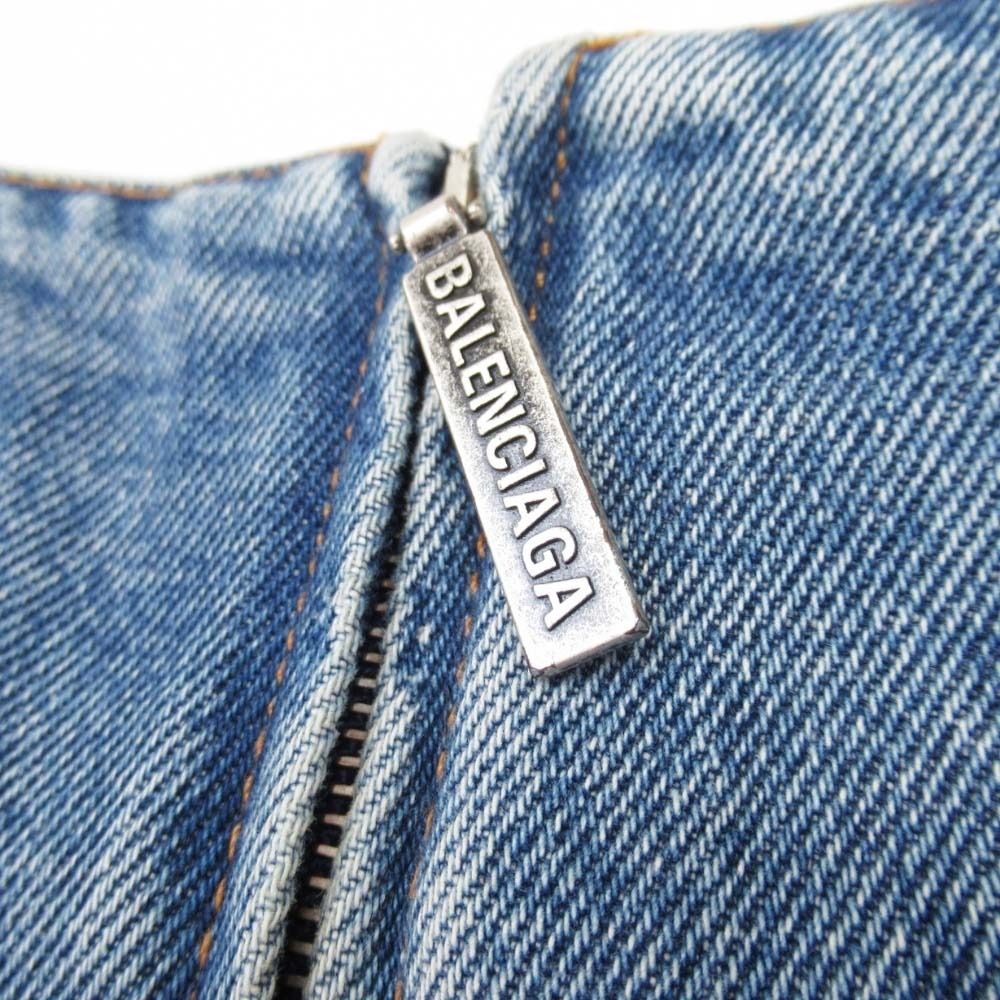 Balenciaga Wash Denim Mermaid Skirt Mid Length Below Knee Semi Tight 36 Indigo