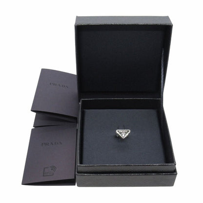 Prada Triangle Logo Symbol Ring Silver Black