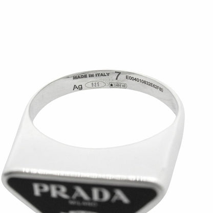 Prada Triangle Logo Symbol Ring Silver Black