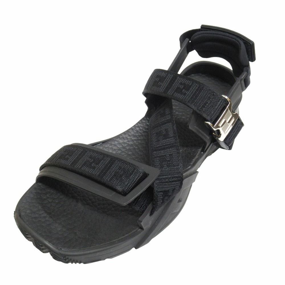 Fendi FF Logo Zucca Pattern Flo Sandals Shoes Flow Black Silver