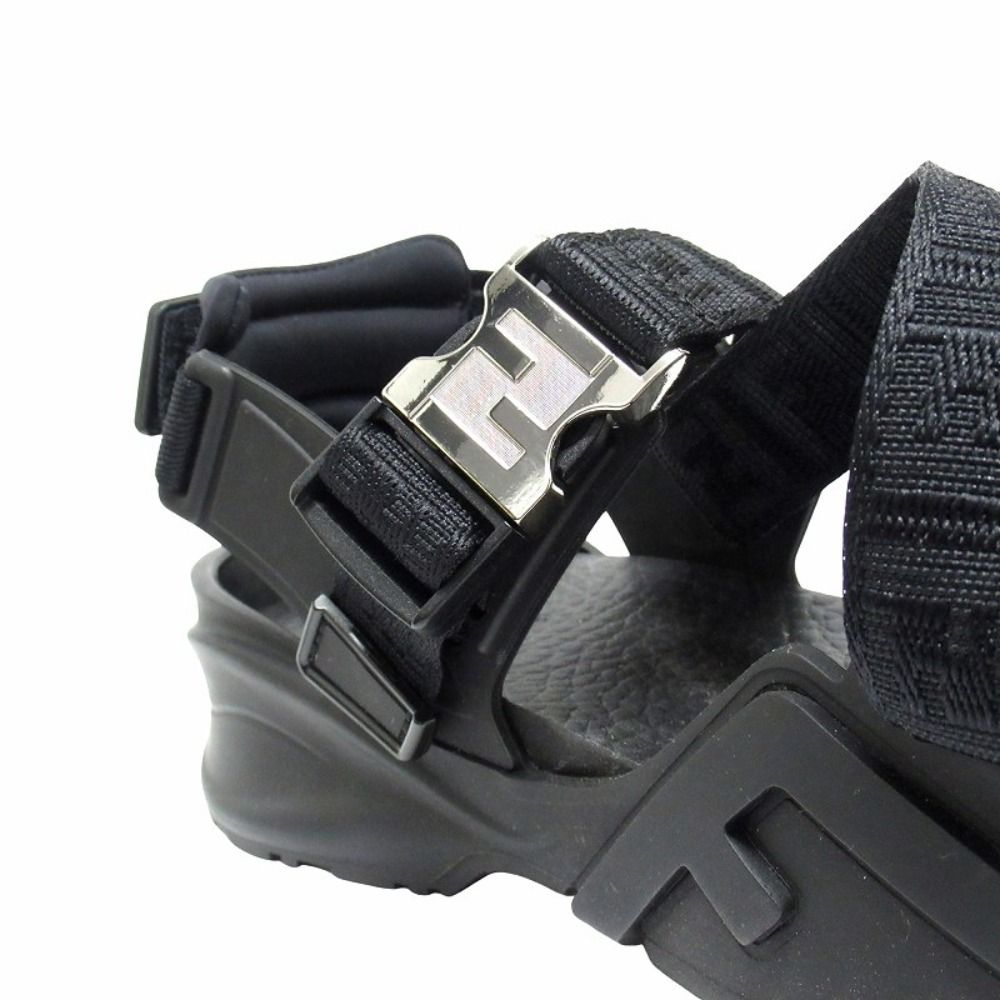 Fendi FF Logo Zucca Pattern Flo Sandals Shoes Flow Black Silver