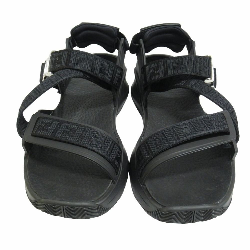 Fendi FF Logo Zucca Pattern Flo Sandals Shoes Flow Black Silver