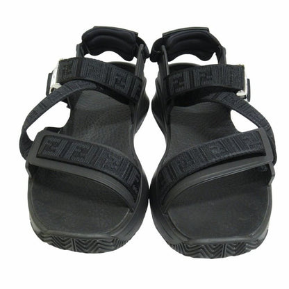 Fendi FF Logo Zucca Pattern Flo Sandals Shoes Flow Black Silver
