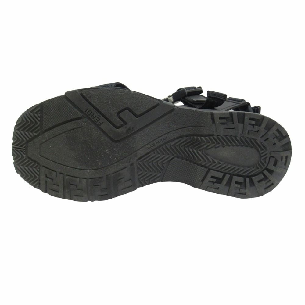 Fendi FF Logo Zucca Pattern Flo Sandals Shoes Flow Black Silver