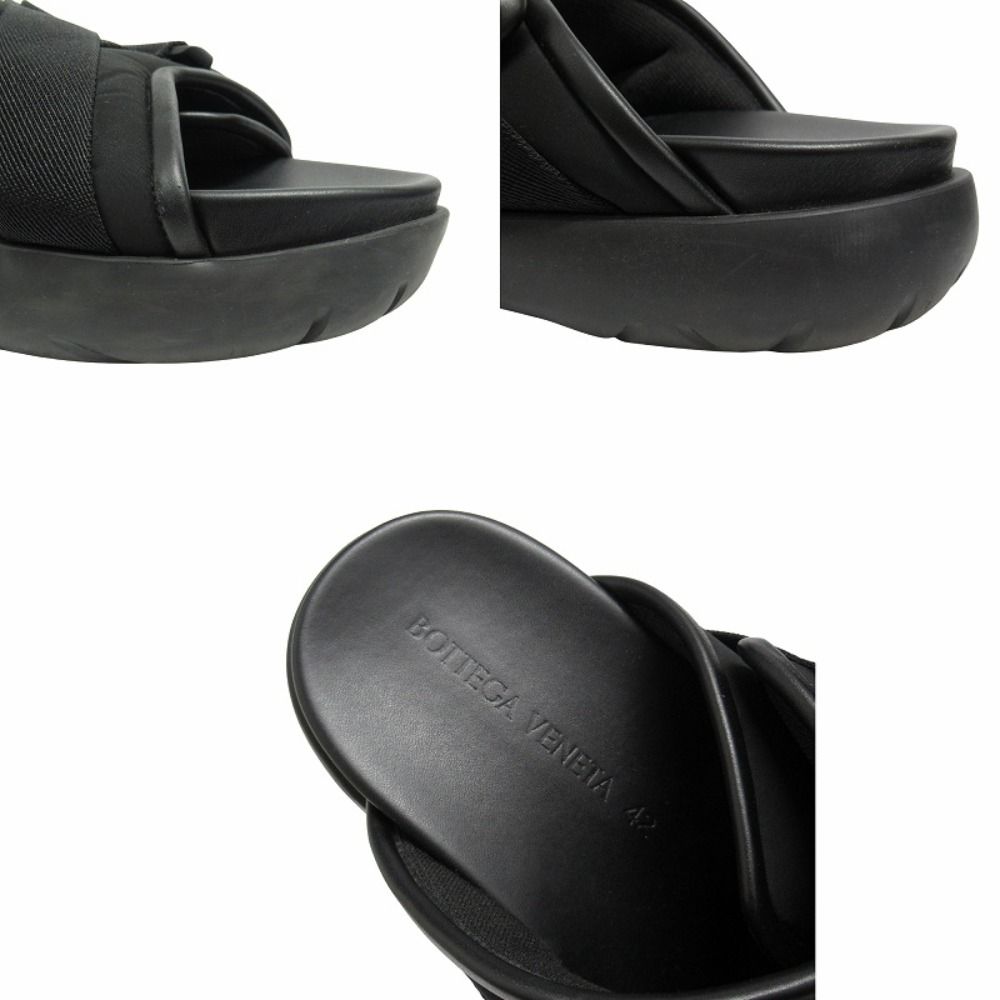 Bottega Veneta Snap Slide Sandals Fabric Leather Platform Shoes 42 Black