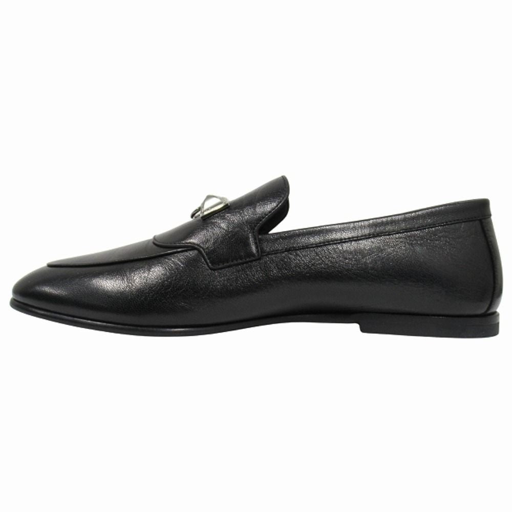 Hermes Blaise Loafers Shoes Slip on Leather Silver Collier de Chien 26 cm Black