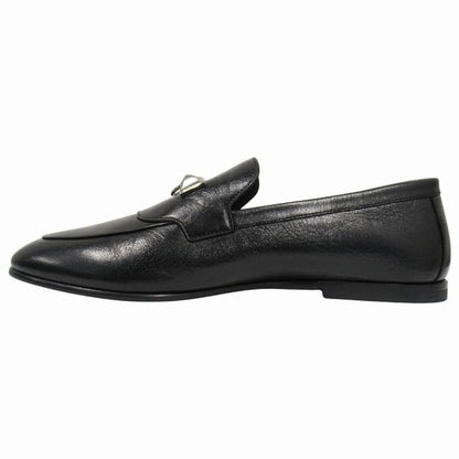 Hermes Blaise Loafers Shoes Slip on Leather Silver Collier de Chien 26 cm Black