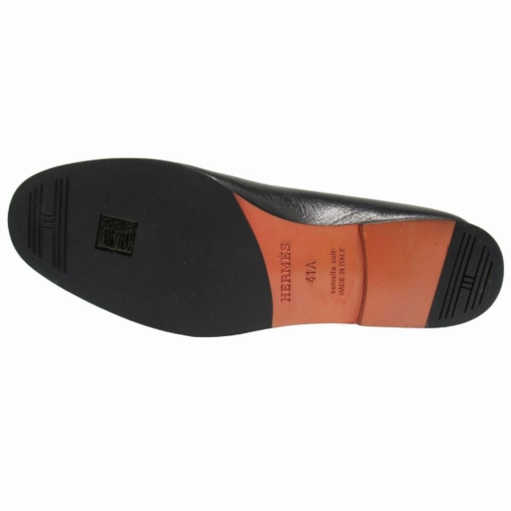 Hermes Blaise Loafers Shoes Slip on Leather Silver Collier de Chien 26 cm Black