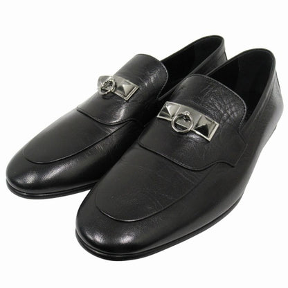 Hermes Blaise Loafers Shoes Slip on Leather Silver Collier de Chien 26 cm Black