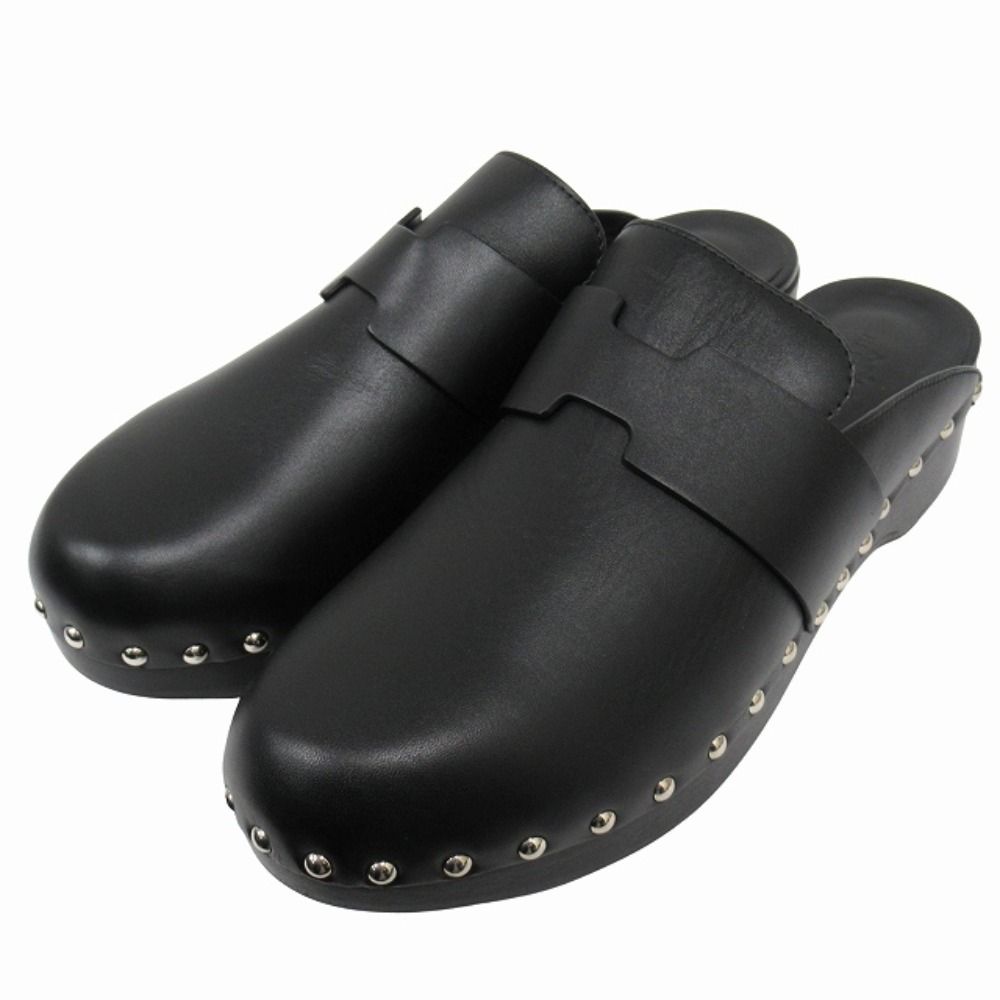 Hermes Calya Sandals Mules Shoes Studs Smooth Calfskin 40 Black