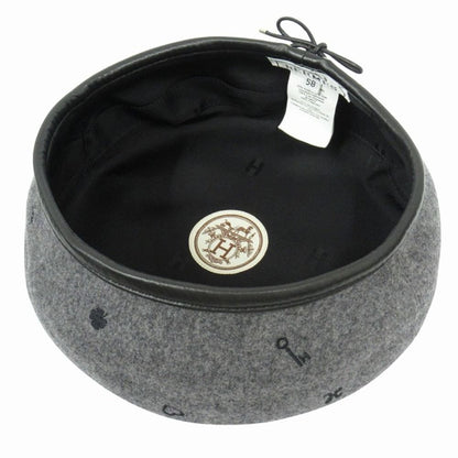 Hermes Saint Honore Cashmere Beret Hat Cap Chaine D'ancre Logo Embroidery 58