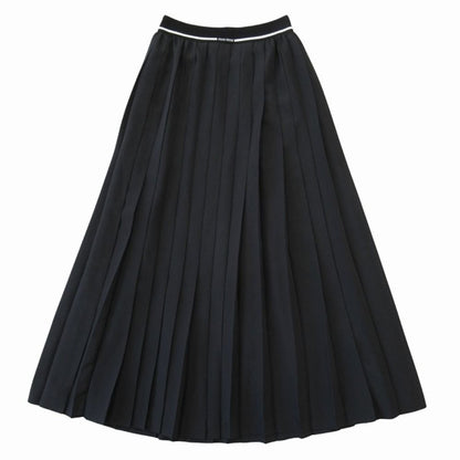 Miu Miu Waist Logo Band Easy Pleated Long Skirt Side Zip 38 Black