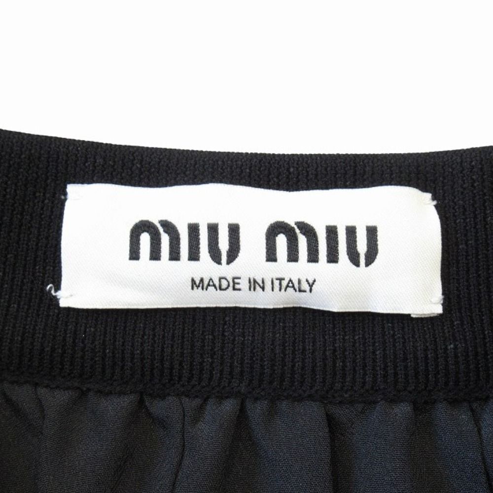 Miu Miu Waist Logo Band Easy Pleated Long Skirt Side Zip 38 Black