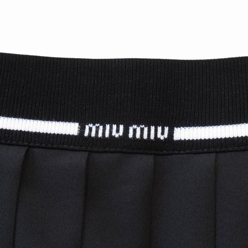 Miu Miu Waist Logo Band Easy Pleated Long Skirt Side Zip 38 Black