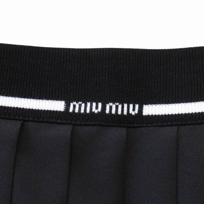 Miu Miu Waist Logo Band Easy Pleated Long Skirt Side Zip 38 Black