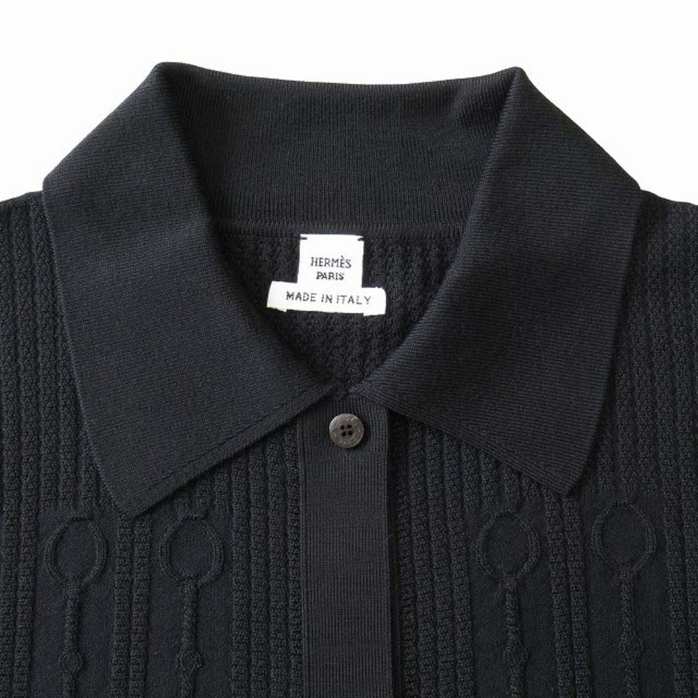 Hermes Effet Kaleidoscope Effect Knit Shirt Cardigan Long Sleeve 36 Black