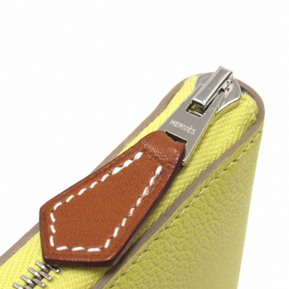 Hermes Azap Silk in Compact Wallet Round Color Leather Silver Lime Orange
