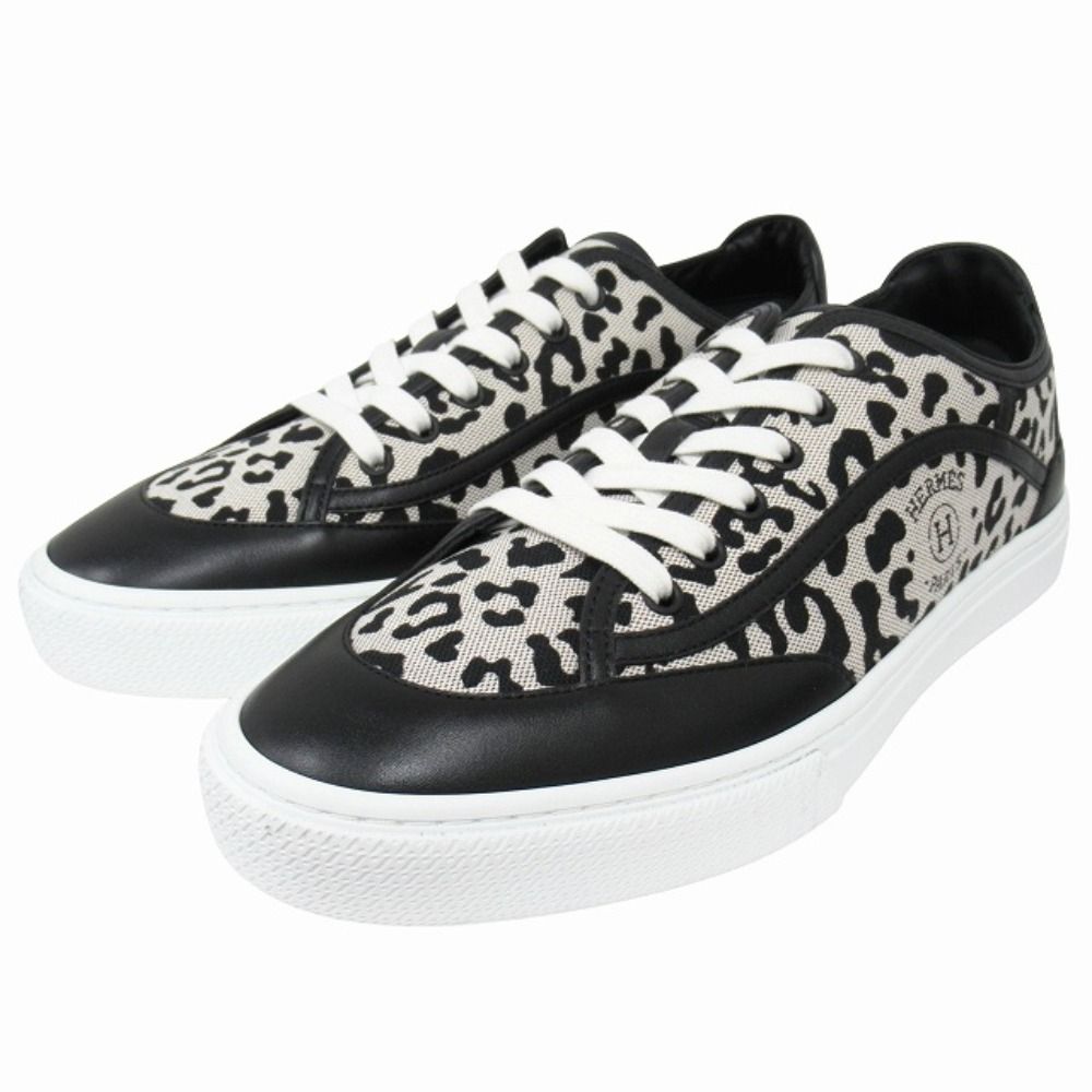 Hermes Get Sneakers Toile H-unprime Leather Stencil Logo Leopard 41 Prue