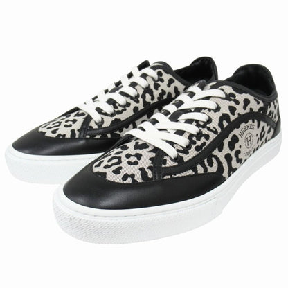 Hermes Get Sneakers Toile H-unprime Leather Stencil Logo Leopard 41 Prue