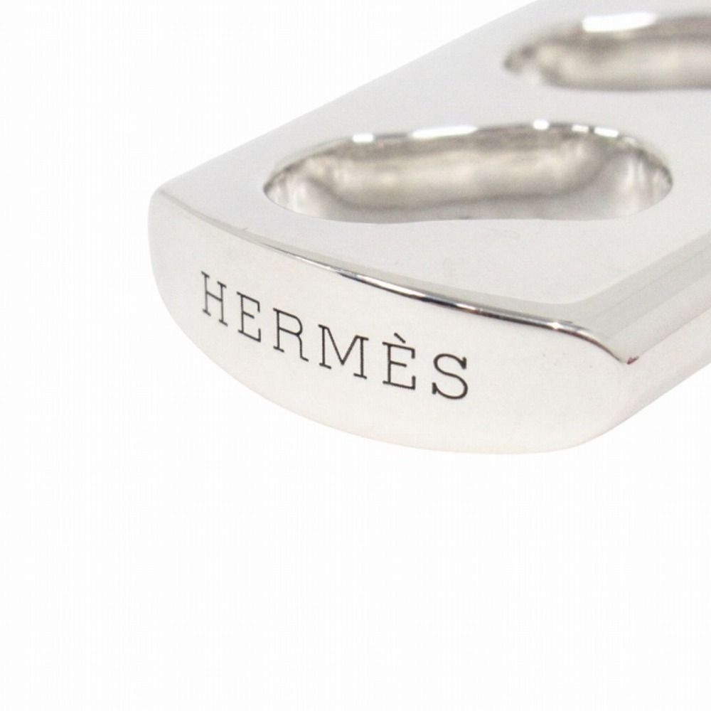 Hermes Polished Key Holder Key Ring Charm Braided Leather Silver Red