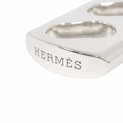 Hermes Polished Key Holder Key Ring Charm Braided Leather Silver Red