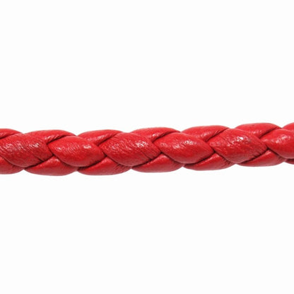 Hermes Polished Key Holder Key Ring Charm Braided Leather Silver Red