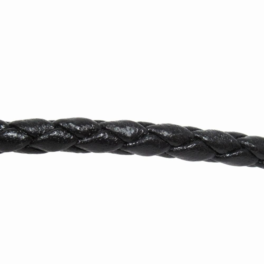 Hermes Polished Key Holder Key Ring Charm Braided Leather Silver Black
